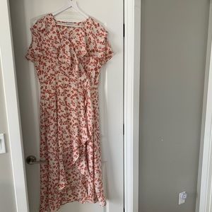 White & Red Floral Dress Faux Wrap NWOT